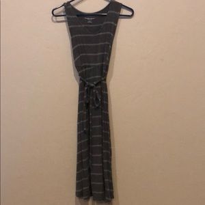 Grey striped sleeveless maternity dress